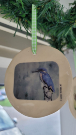 Kerst decoratie hanger rond met ijsvogel