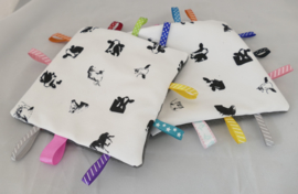 baby label cloth of cows (soft fabric behind)