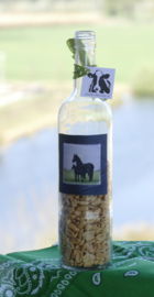 Fles met paard aquarel : sfeerlicht, nootjes, suikerpot of vaasje.