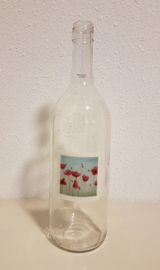 Fles met klaprozen aquarel : sfeerlicht, nootjes, suikerpot of vaasje.