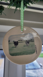 Kerst decoratie hanger rond met koeien