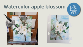 Les appelbloesem aquarel: Realtime tutorial video + werkbladen + lijntekening