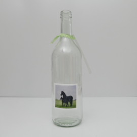 Fles met paarden aquarel : sfeerlicht, nootjes, suikerpot of vaasje.