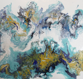 Turquoise en goud , acryl gieten