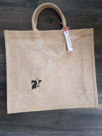 Jute shopper tas met schildering koe