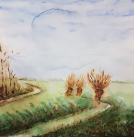 Landschap aqua-acryl schilderij