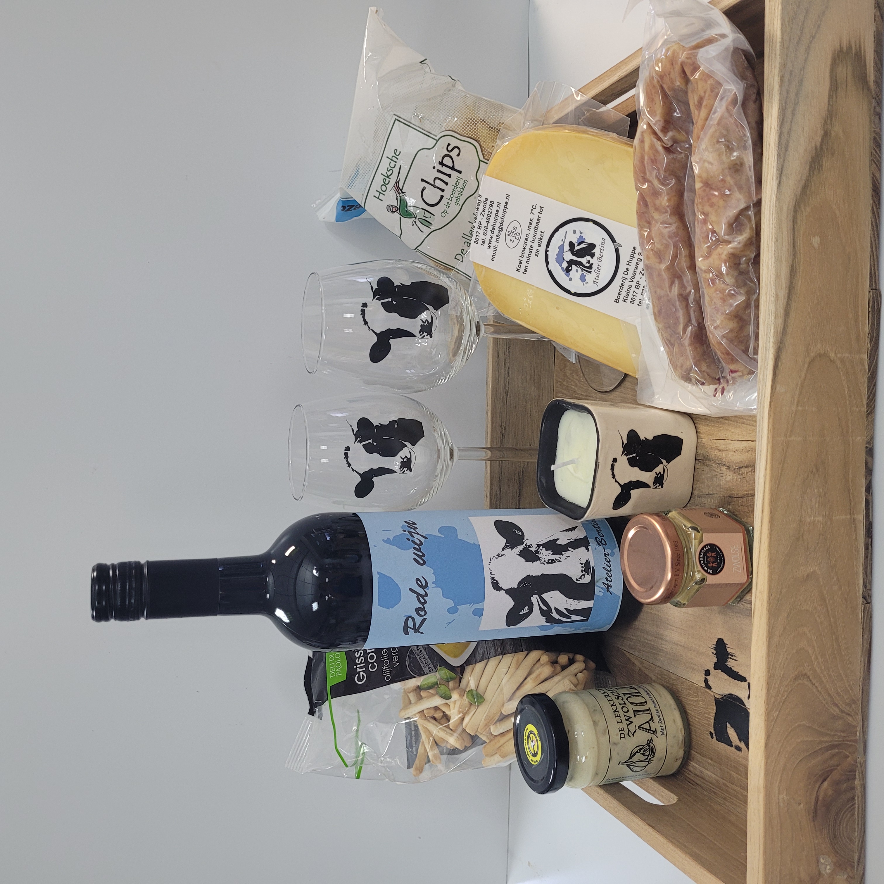 Koeien wijn en lekkernij geschenken/cadeau pakket