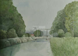 Landschap brug bij Heeten aquarel schilderij