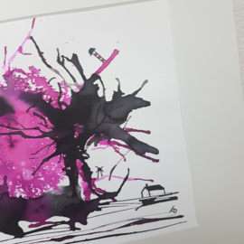 Hollands landschap in roze vlek