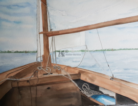 Zeilboot / skutsje aquarel schilderijen