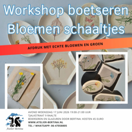 Woensdag 17 juni 2026: workshop keramiek bloemen afdruk in bordjes in Raalte