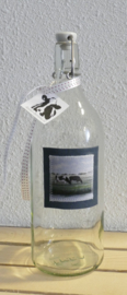 Karaf fles  met koe aquarel : sfeerlicht, nootjes, suikerpot of vaasje.