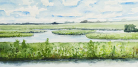 Zuidladermeer uiterwaarden aquarel schilderij