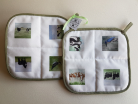 Rural landscape potholder (cow, horses and birds)