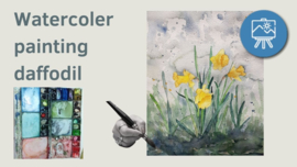 Les aquarel schilderen van narcis: Realtime tutorial video + werkbladen + lijntekening