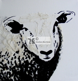 Schafacrylmalerei (met echte schapenwol)
