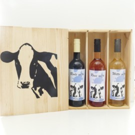 Wijnkist met 3 wijnen en afbeelding koe