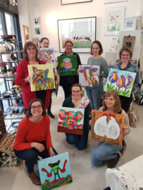 Vrijgezellenfeestje acryl schilderen maart 2020 te Waag10 Raalte