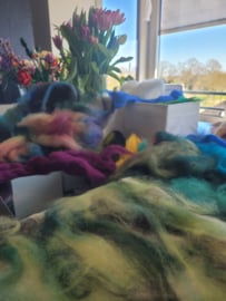 Geel landschap: Wol vilt schilderij