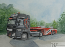 Auto/vrachtauto/tractor aquarel schilderij