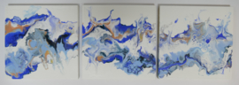 Drie luik: blauw met zalm, acryl gieten 20  x 60 cm