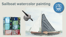 Les zeilboot / Skûtsje aquarel: timelaps achtergrond + werkbladen + lijntekening