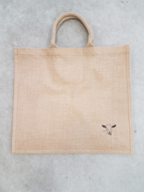 Jute shopper tas met schildering geit