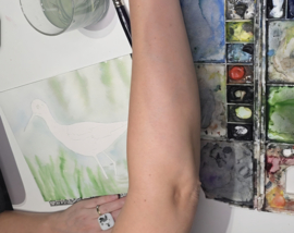 Les vogel kluut aquarel: Realtime proces tutorial video + werkbladen + lijntekening
