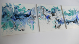 Drie luik: blauw acryl gieten 20  x 60 cm