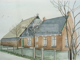 Boerderij aquarel schilderij