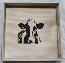 32 x 32 cm tray timber with cow