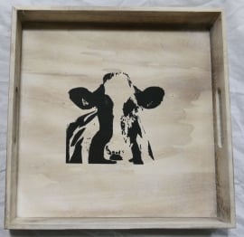 32 x 32 cm dienblad hout met koe