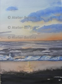 zonsondergang aquarel schilderij