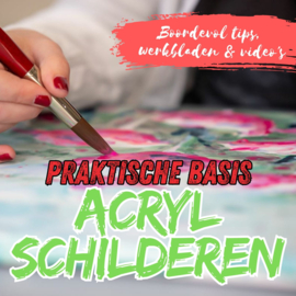 Praktische basis acryl schilderen (fysiek kennisboek, tutorials en fysieke werkbladen boek)