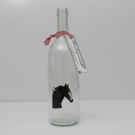 Fles met paard schildering: sfeerlicht, nootjes, suikerpot of vaasje.