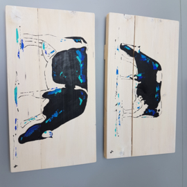 Koe op steigerhout schilderij