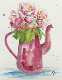 Bloemen in pot aquarel schilderij