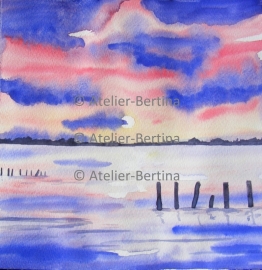 zonsondergang aquarel schilderij