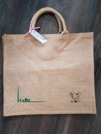 Jute big shopper met koe en logo. In opdracht.