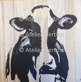 Koe acryl schilderij op hout (verkocht)