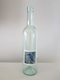 Fles met ijsvogel aquarel : sfeerlicht, nootjes, suikerpot of vaasje.