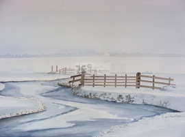 Slootje in de winter aquarel schilderij