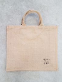 Jute shopper tas met schildering varken