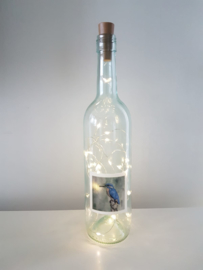 Fles met ijsvogel aquarel : sfeerlicht, nootjes, suikerpot of vaasje.
