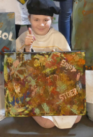 Kinderfeestje action painting schilderij