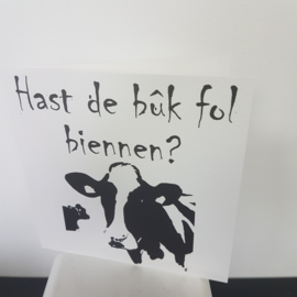 wenskaart: hast de buk fol biennen? Zwanger!