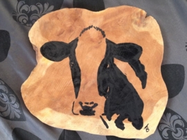 Teak wooden disk painted with cow.