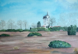 Toren van Palthe op de Haarlerberg Overijssel aquarel schilderij