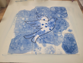Zaterdag 5 december 2026 Kerst tegel tableau, silhouet en bellenblaas glazuur workshop
