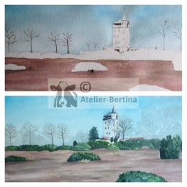 Toren van Palthe op de Haarlerberg Overijssel aquarel schilderij